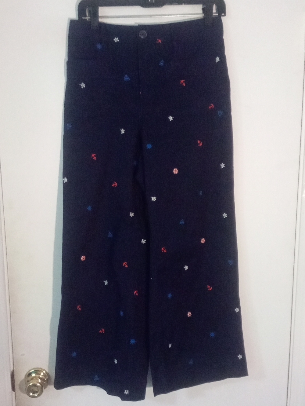 * Free Assembly Navy Embroidered Wide-Leg Bottoms Small 4 6 NWat $32 Nautical